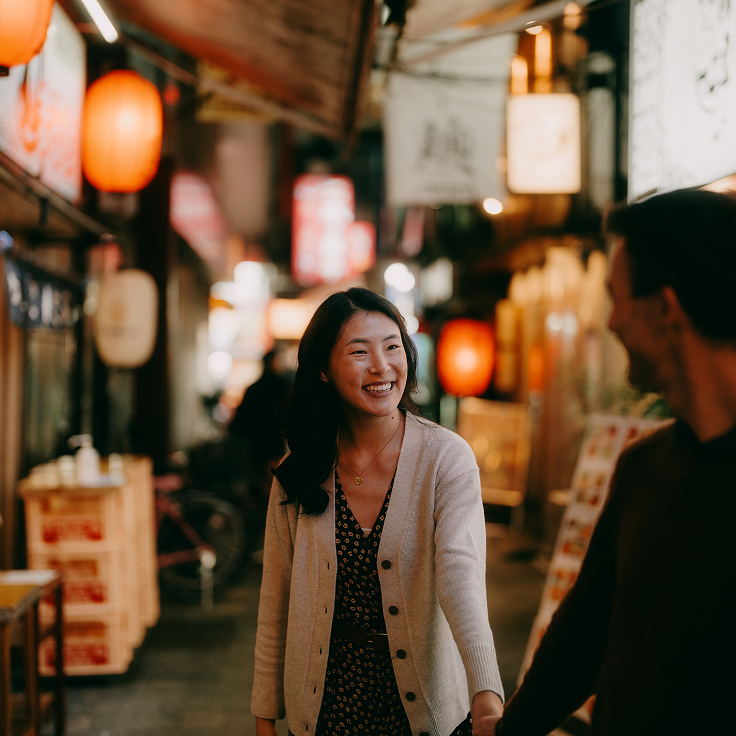 Woman holding hands with man