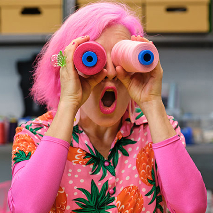 Woman with pink hair